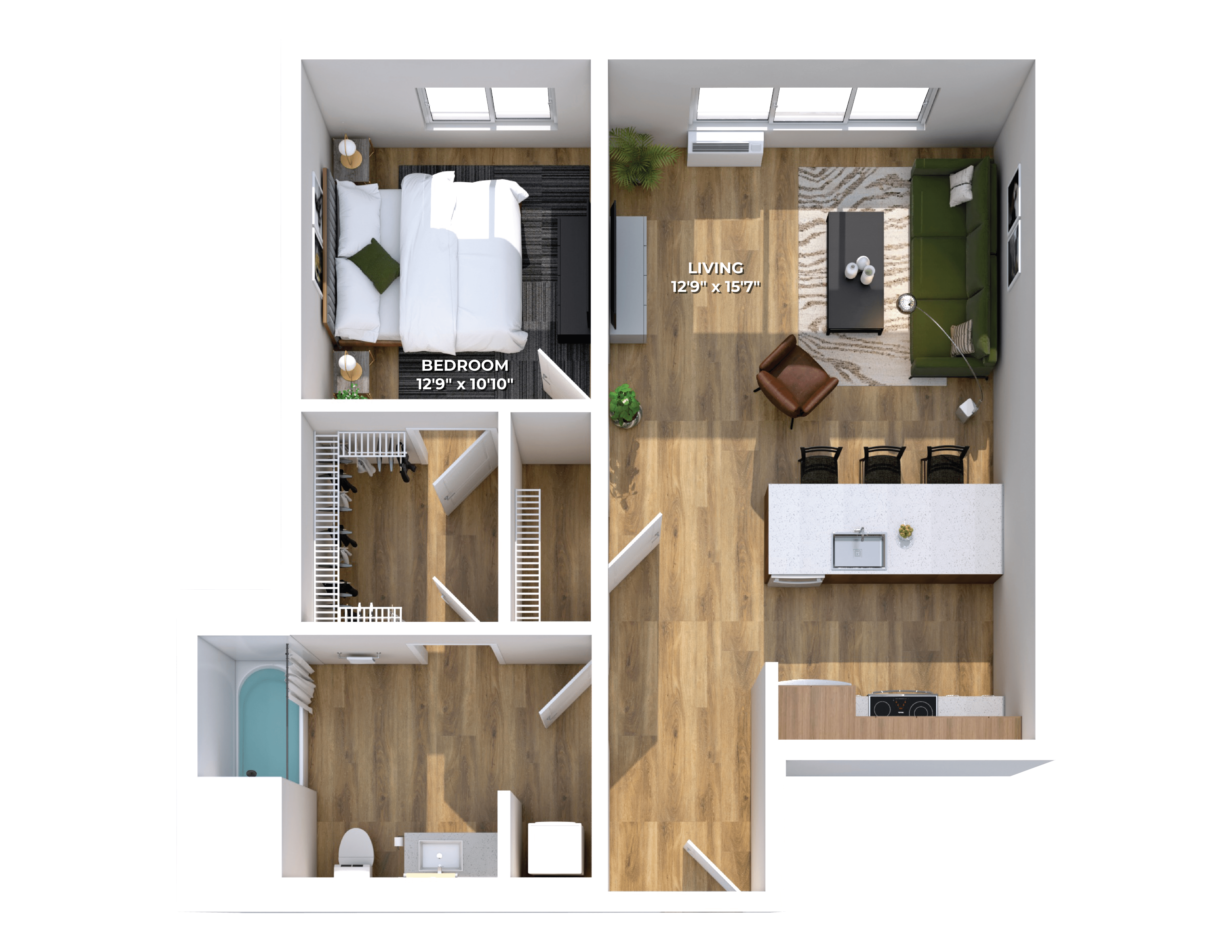 Floor plan layout diagram for One Bedroom B6